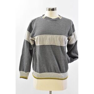 70s Vintage Mens S Gray Colorblock Sweatshirt Yellow Trim Riveted Sporty Sweater